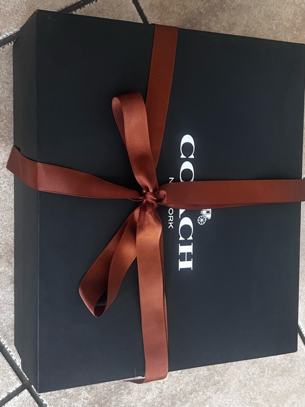 Coach Black Gift Box with Brown Ribbon